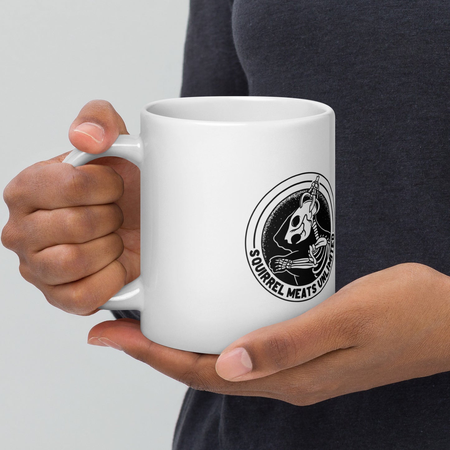 White glossy Squirrel Meats Unlimited mug